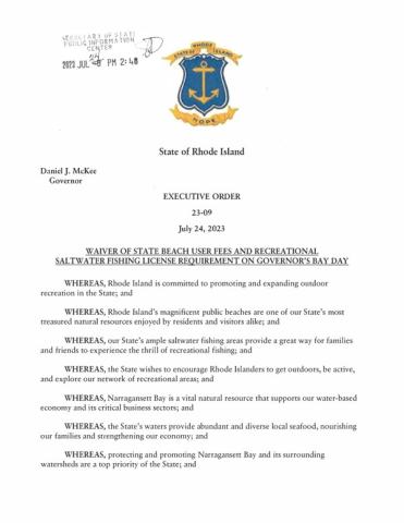 Visual of the Governor's Executive Order for Bay Day 2023