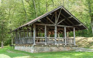 Log style shelter at Lincoln Woods State Park