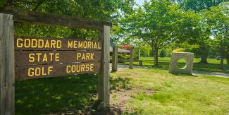 Sign marking the Goddard Memorial State Park Golf Course