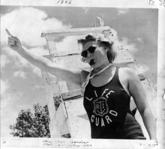 A photo of a Rhode Island State Lifeguard from the 1950s