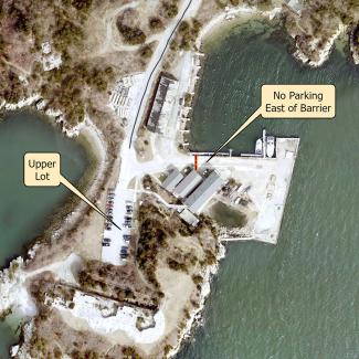 Aerial view of closure area at Fort Wetherill State Park in Jamestown for public safety