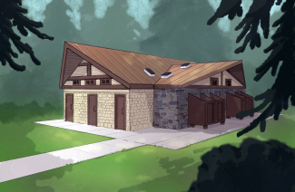 Rendering of the bathhouse facilities being built at Burlingame State Campground in Charlestown