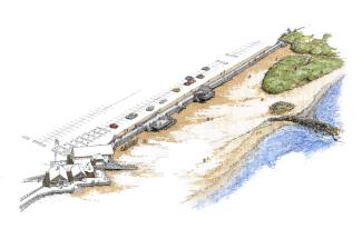 A rendering of the new eastern bulkhead at Roger Wheeler State Beach.