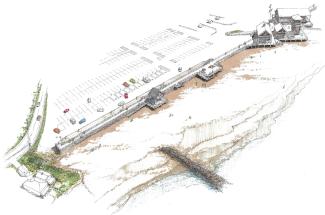 A project rendering of the west bulkhead at Roger Wheeler State Beach