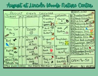 Image of calendar of events with scheduled activities that are also listed on the webpage