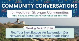 Beavertail Lighthouse with details of an upcoming community conversation webinar